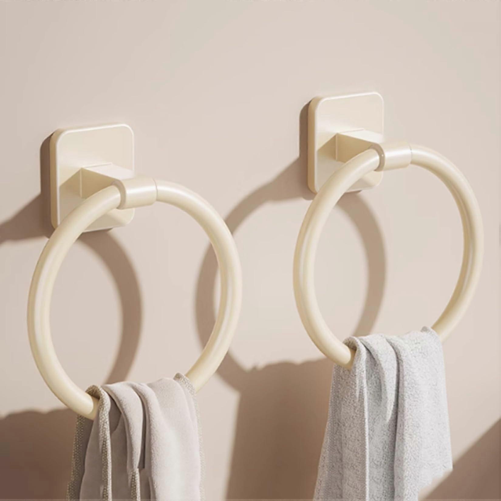 Modern square towel holder set, wallmounted, 2 pieces, nodrill, white round