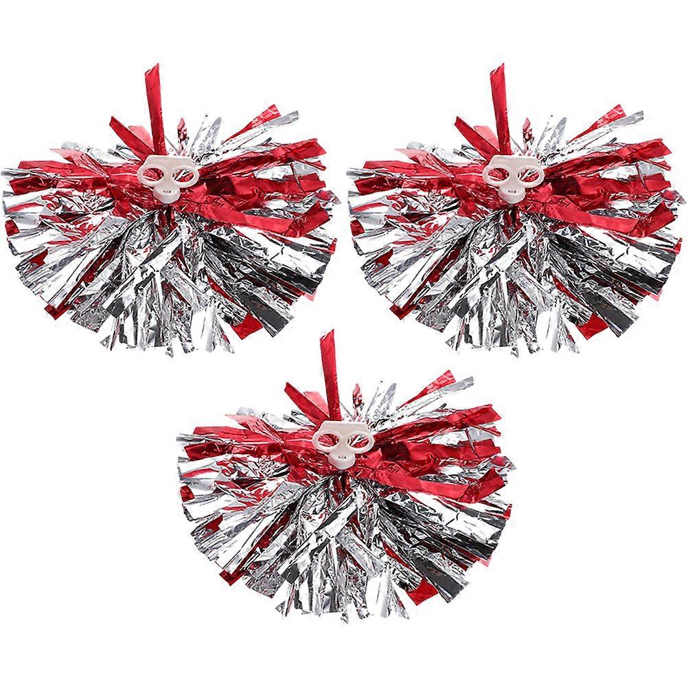 Pom Poms Cheerleading 3Set Hand Flower Balls Cheering Squad Round Shape Red Color Sports Competitions Cheering