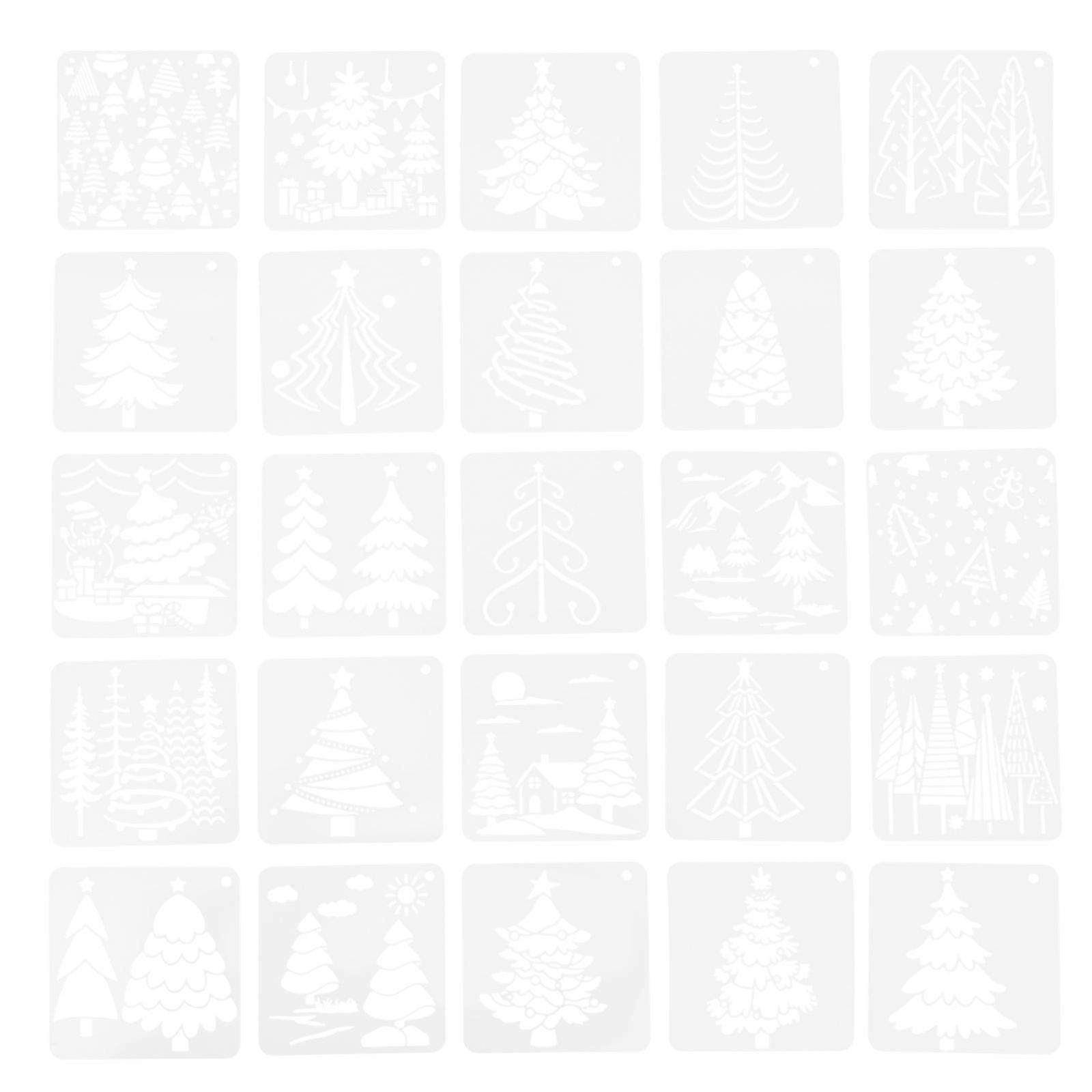 25Pcs Decorative Spray Stencils For Home Decorating Christmas Occasions 10X10cm Craft Template