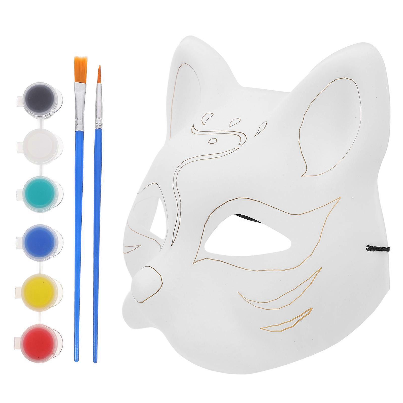1 Set DIY Blank Fox Mask for Painting with Brushes – Costume Accessory for Halloween, Masquerade & Design