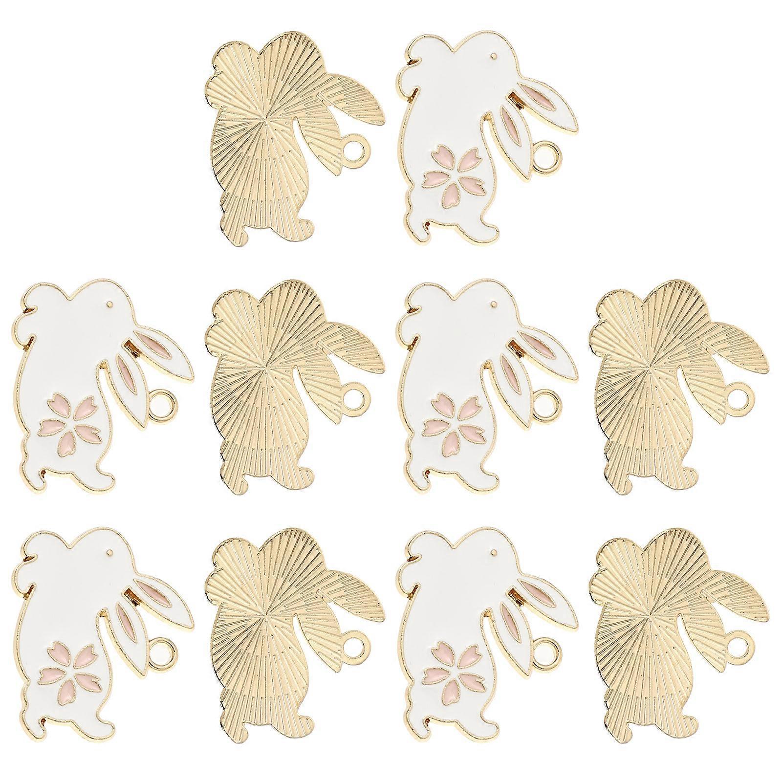 10Pcs DIY Alloy Rabbit Pendant Key Ring Decor For Craft Enthusiasts In White Color Designed For Handicraft Projects