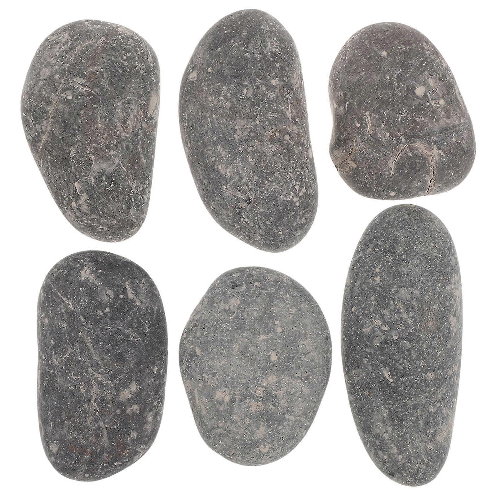 Painted Grey Pebble Stones for DIY Painting 6Pcs Crafts with Smooth Surface