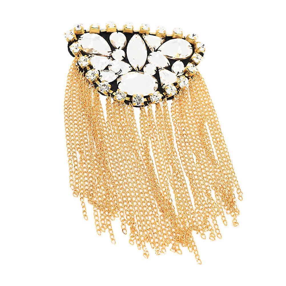 Tassel Iron Shoulder Badge Clothes Accessory For Women Golden Alloy And Acrylic Enhanced With Electroplating Process 1Pc