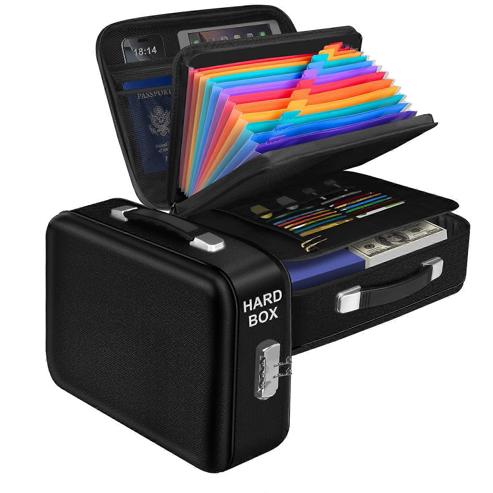 Fireproof Document Box, Hard Case, Fireproof Waterproof Box, Portable Document Safe for Important Documents, Black