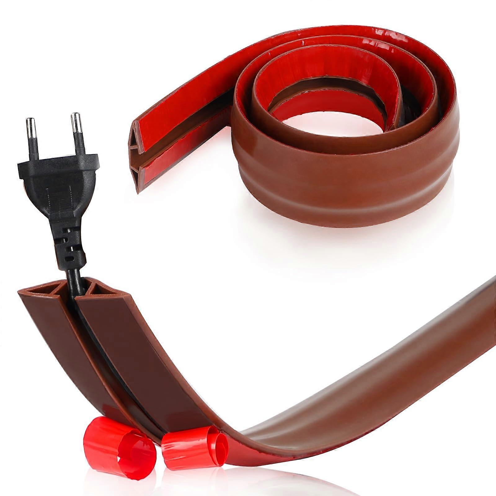 Self-Adhesive Floor Cable Bridge 5 cm x 1 m, Flexible Mini Cable Duct for Power Cables, Brown Cable Cover and Protection