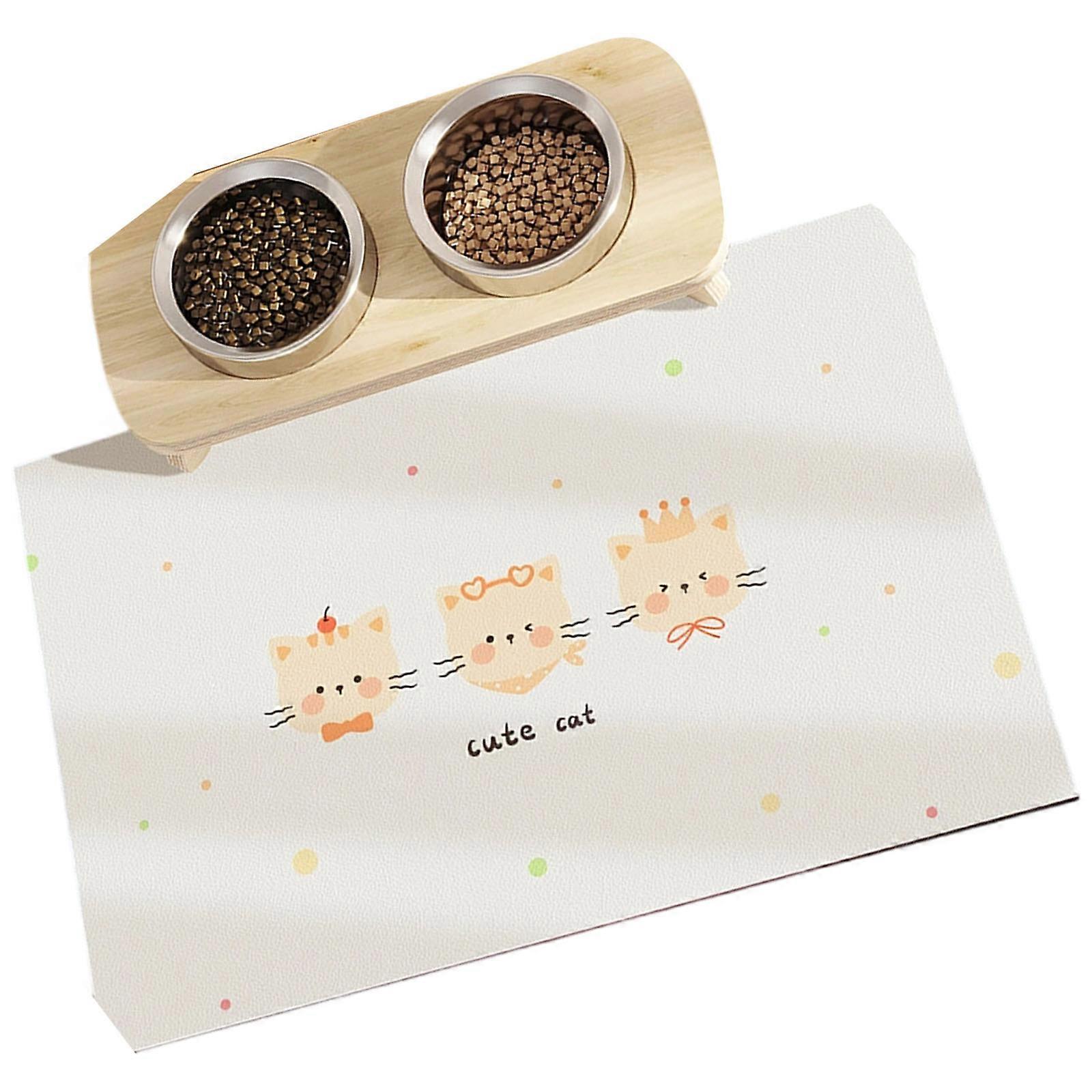 Reusable Dog Food Mat With Waterproof Coating Cartoon Pattern Feeding Pad For Travel Scratch Resistant Pet Placemat Multicolor