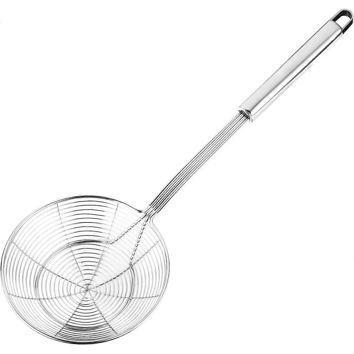 Versatile stainless steel spider strainer for frying and cooking