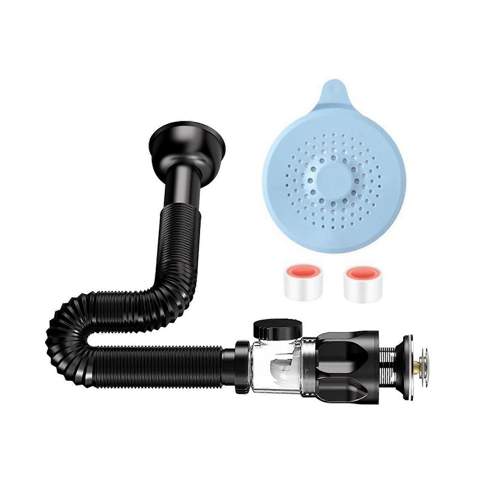 Kitchen Sink Drain Pipe Flexible Stretchable Strainer Pipelines For Washbasin Anticlogging Hose Set 2
