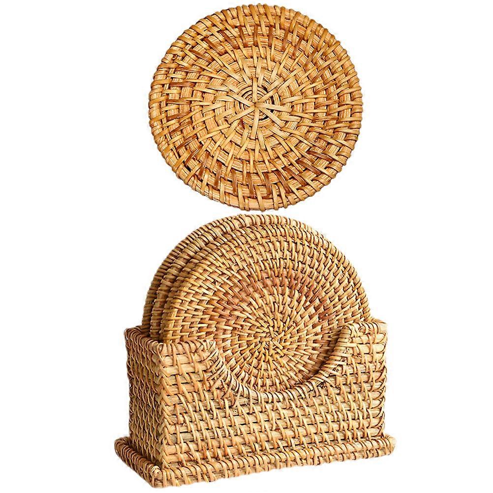 Round Woven Placemats Heat Resistant for Cooking Pots Wood Light Brown with 1 Set