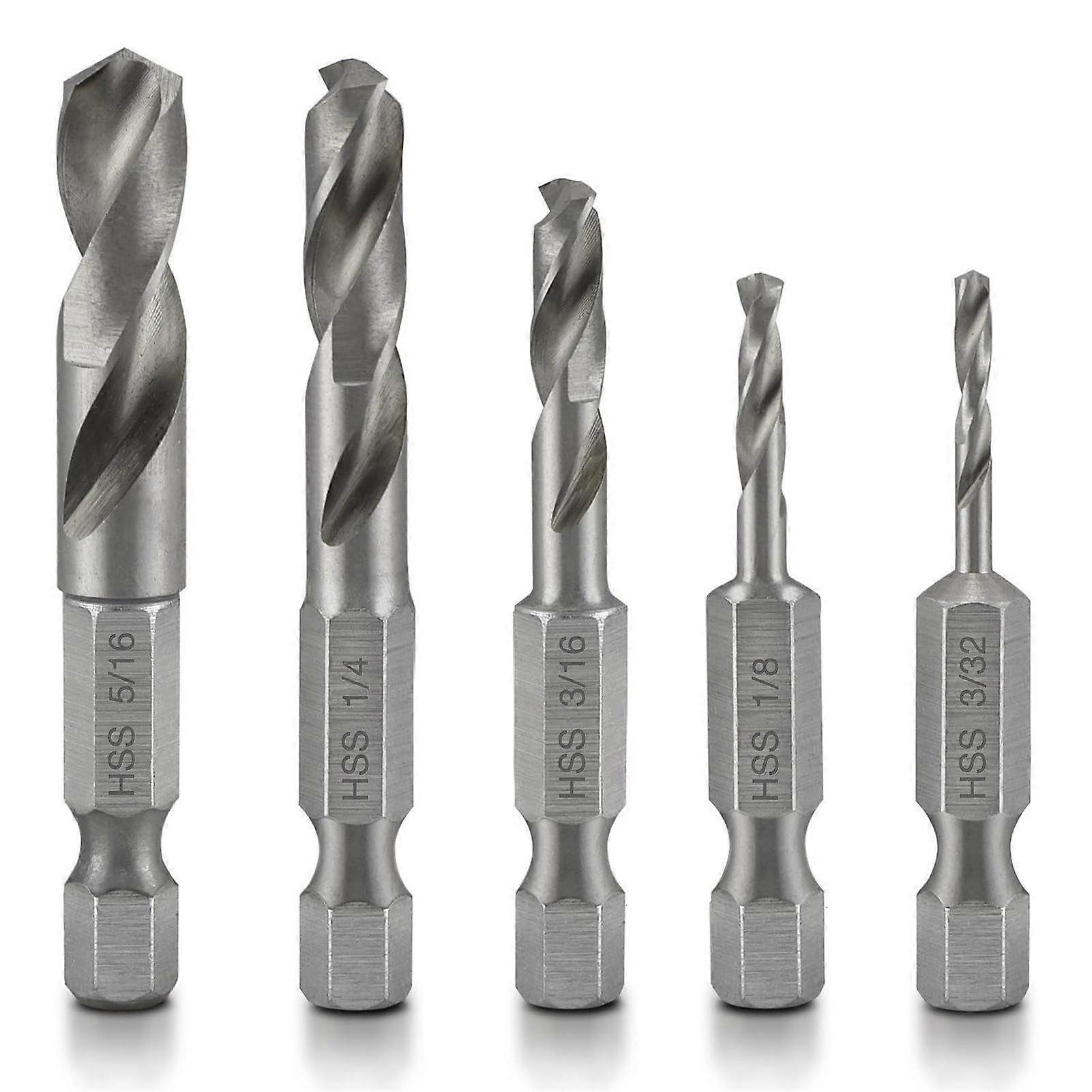 5pcs 1/4' Hex HSS M2 Bits for RightAngle Drills, Sizes 3/325/16'