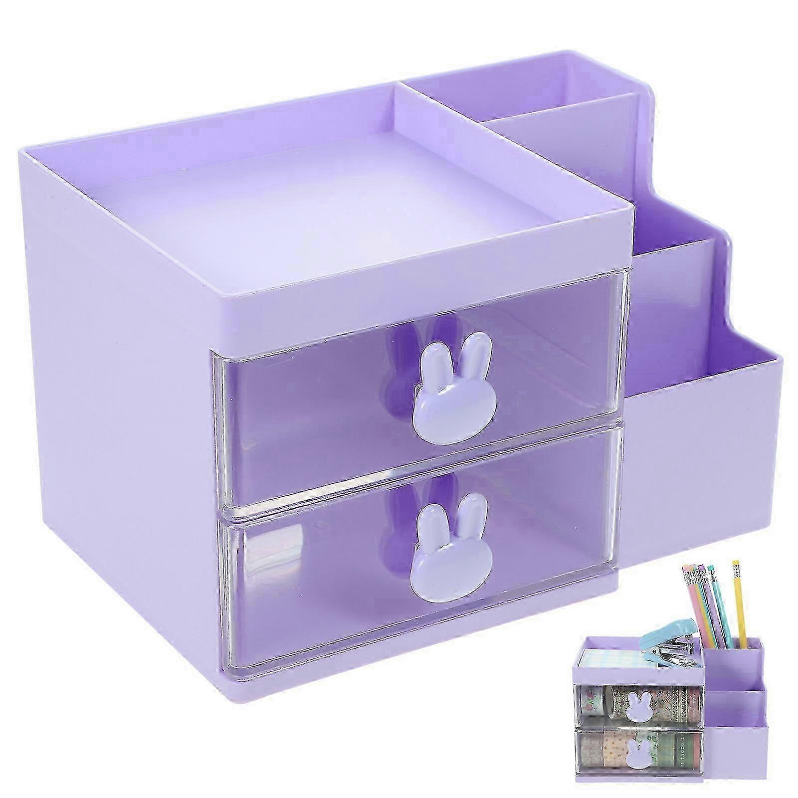 Purple Office File Storage Drawer Box Container - File Holder Organizer 18.2x12x11.2cm for Document Storage