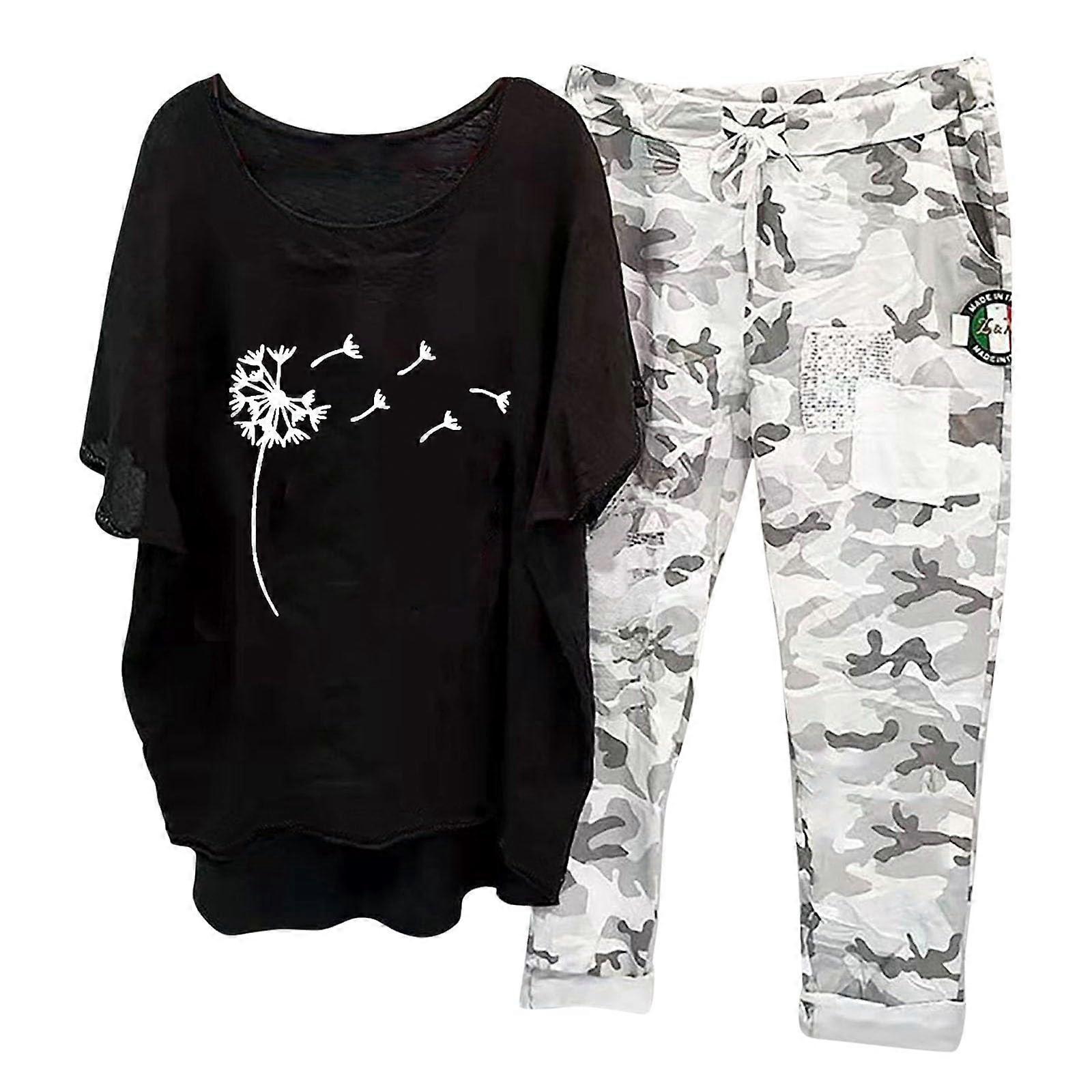 TwoPiece Women's Summer TShirt and Trousers, Loose Casual Loungewear