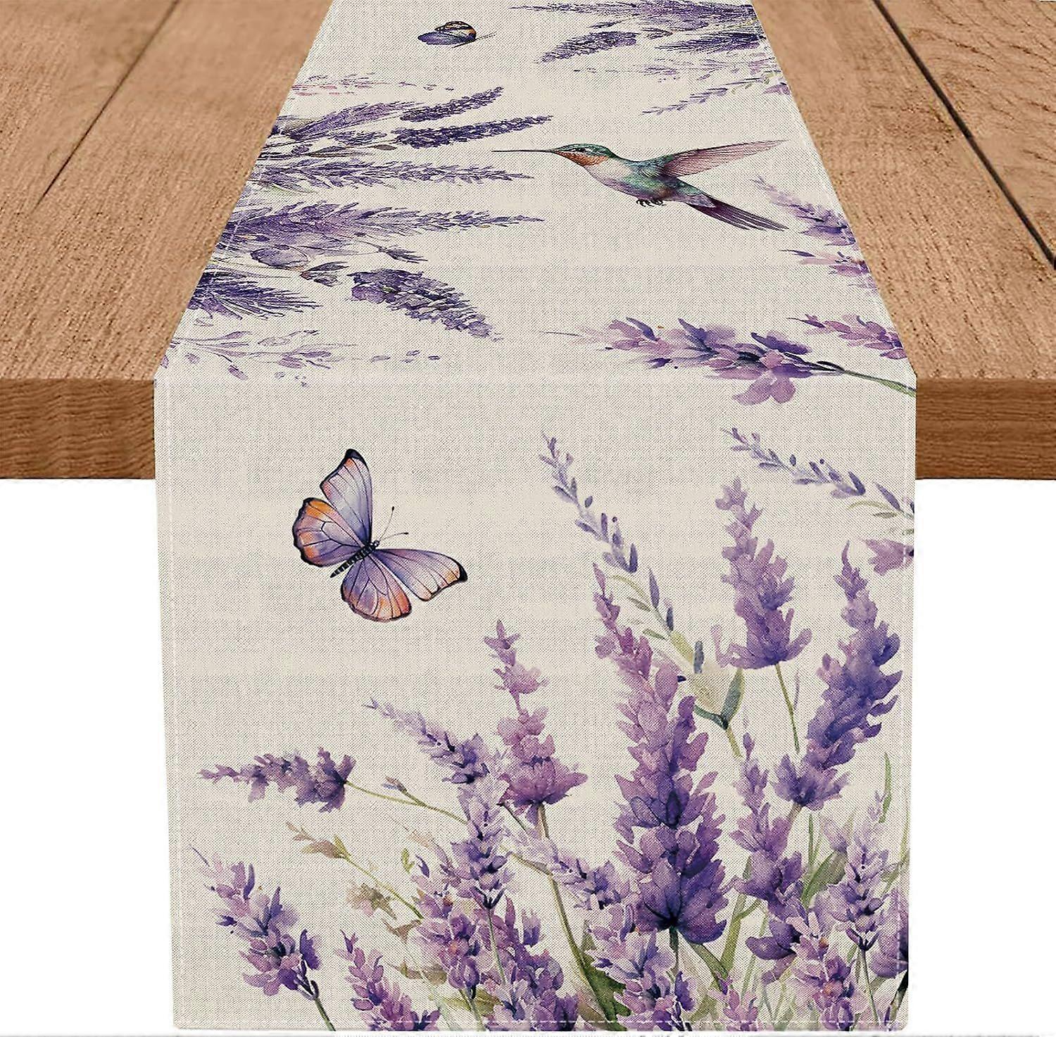 Spring Table Runner Lavender Purple Butterfly Burlap Table Decoration Holiday