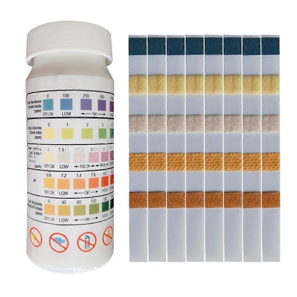 50 PCS Swimming Pool 5 In Water Quality Test Strips Multifunctional Swimming Pool Testing Strip Kit for Residual Chlorine PH Hardness and Total Alkali