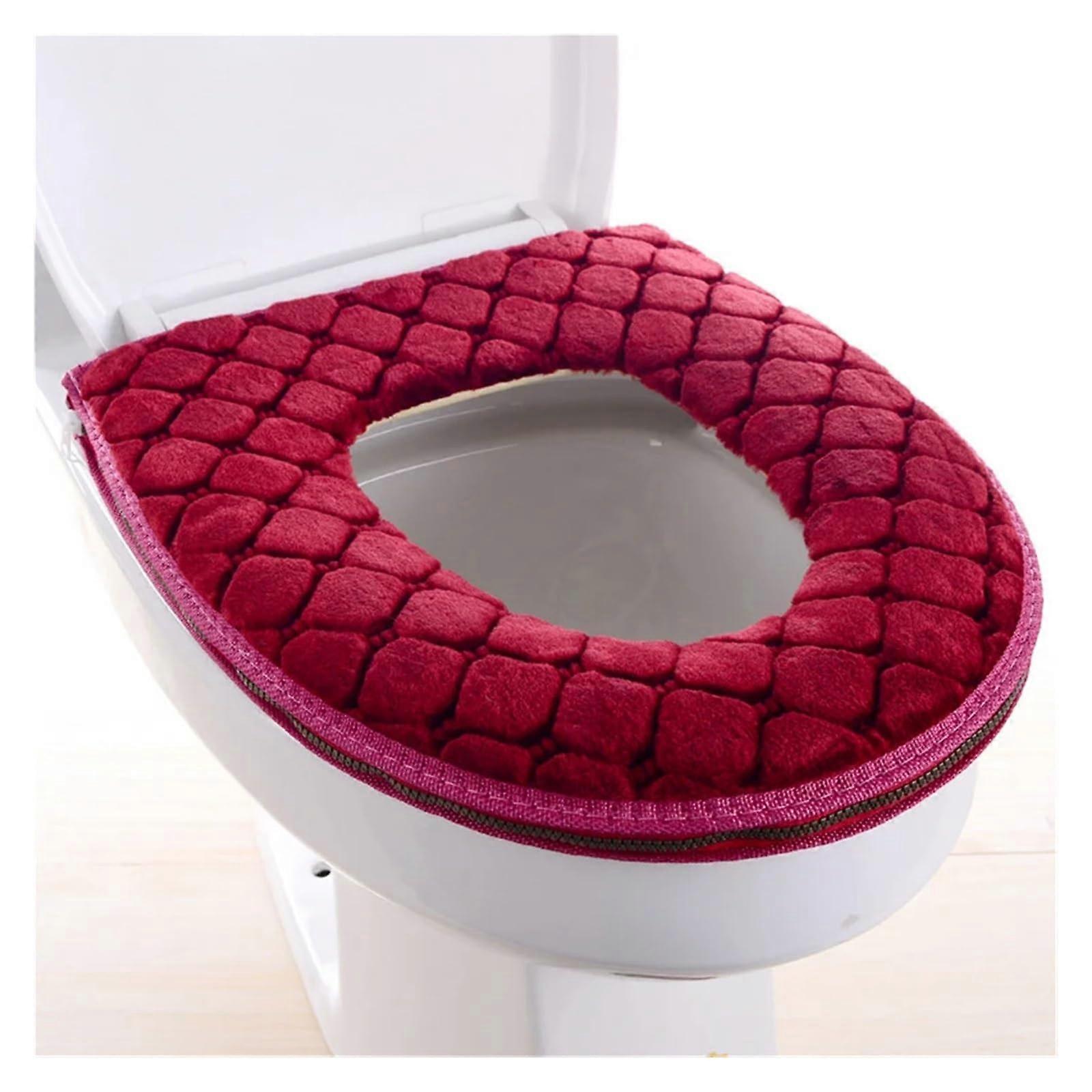 Toilet Seat Pad Plush Washable Zippered Waterproof Universal Model Red Bathroom Mat