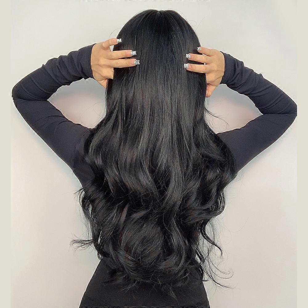 Jet Black Wavy Heat-Resistant Synthetic Wig for Women – Natural Look & Effortless Care