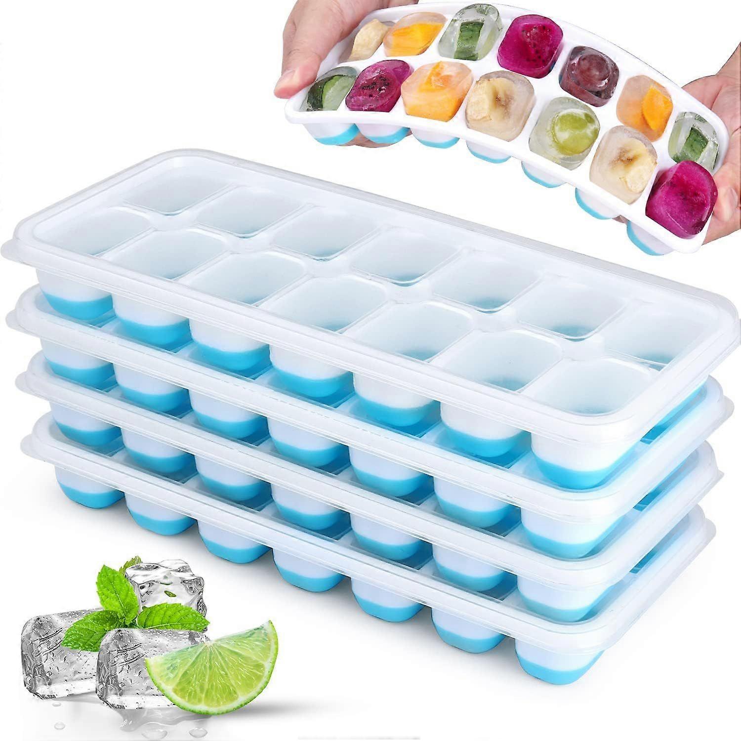 Ice cube tray 4 pack, ice cube container with lid 56 ice cubes easy to release