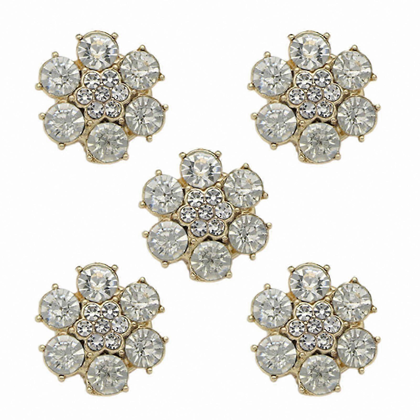 5-Pack Rhinestone Flower Button Covers for Blouses, Dresses, Coats - Decorative Cufflinks with Easy Instant Removal