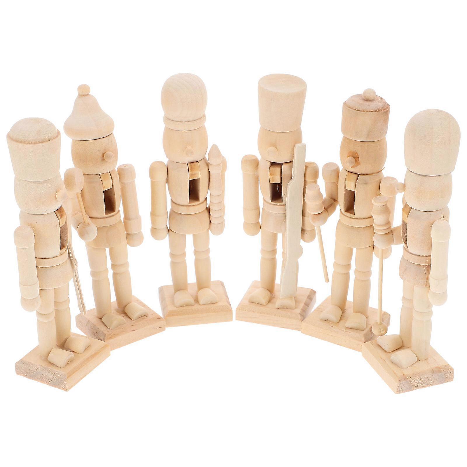 Unpainted Nutcracker Wooden Nutcracker Soldier Decoration 12.60X3.80X3.00CM Easy To Use 6Pcs