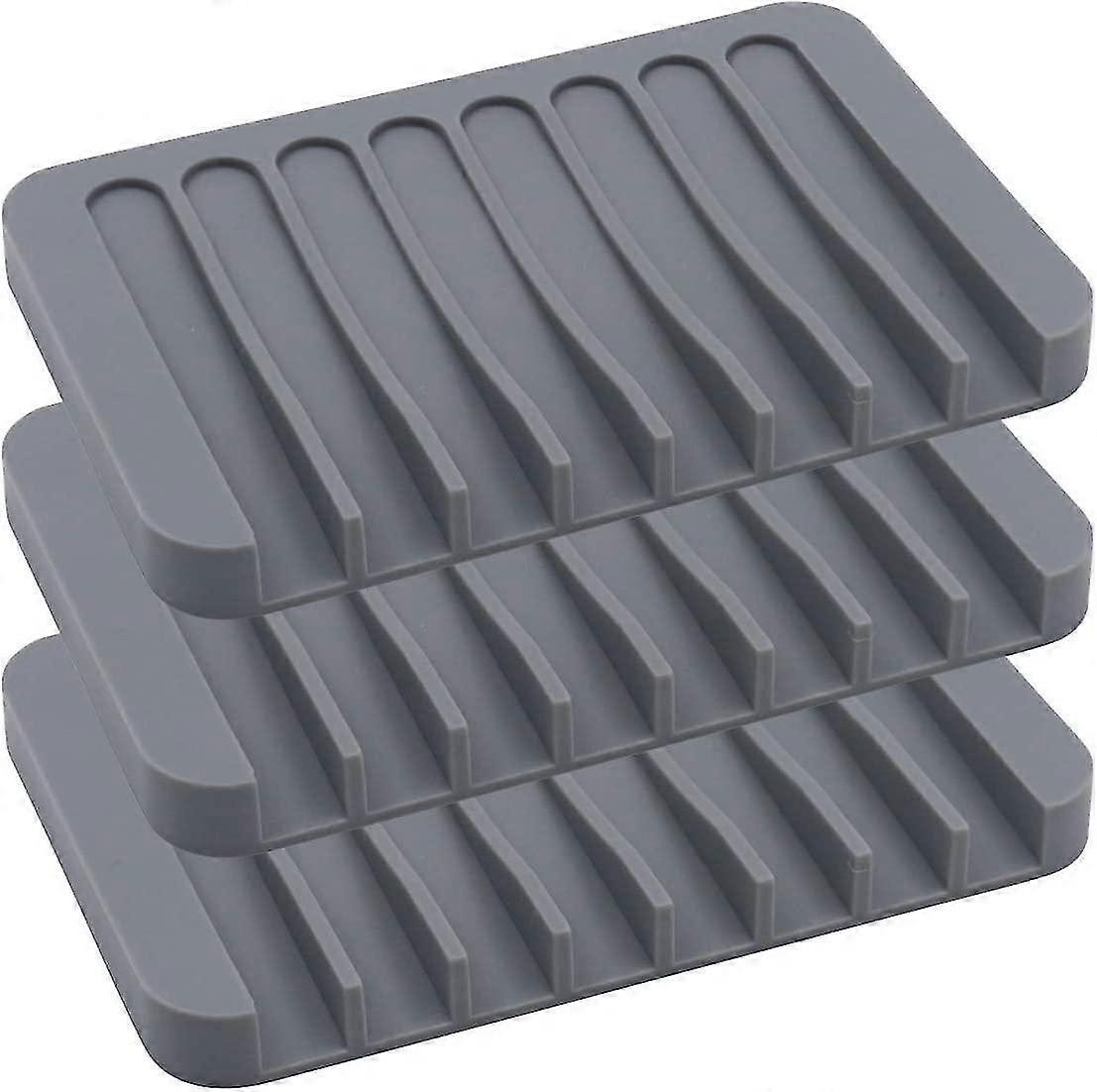 Set of 3 Silicone Soap Dish with Automatic Drain, Bath Shower Soap Box for Bathroom, Kitchen or Trav
