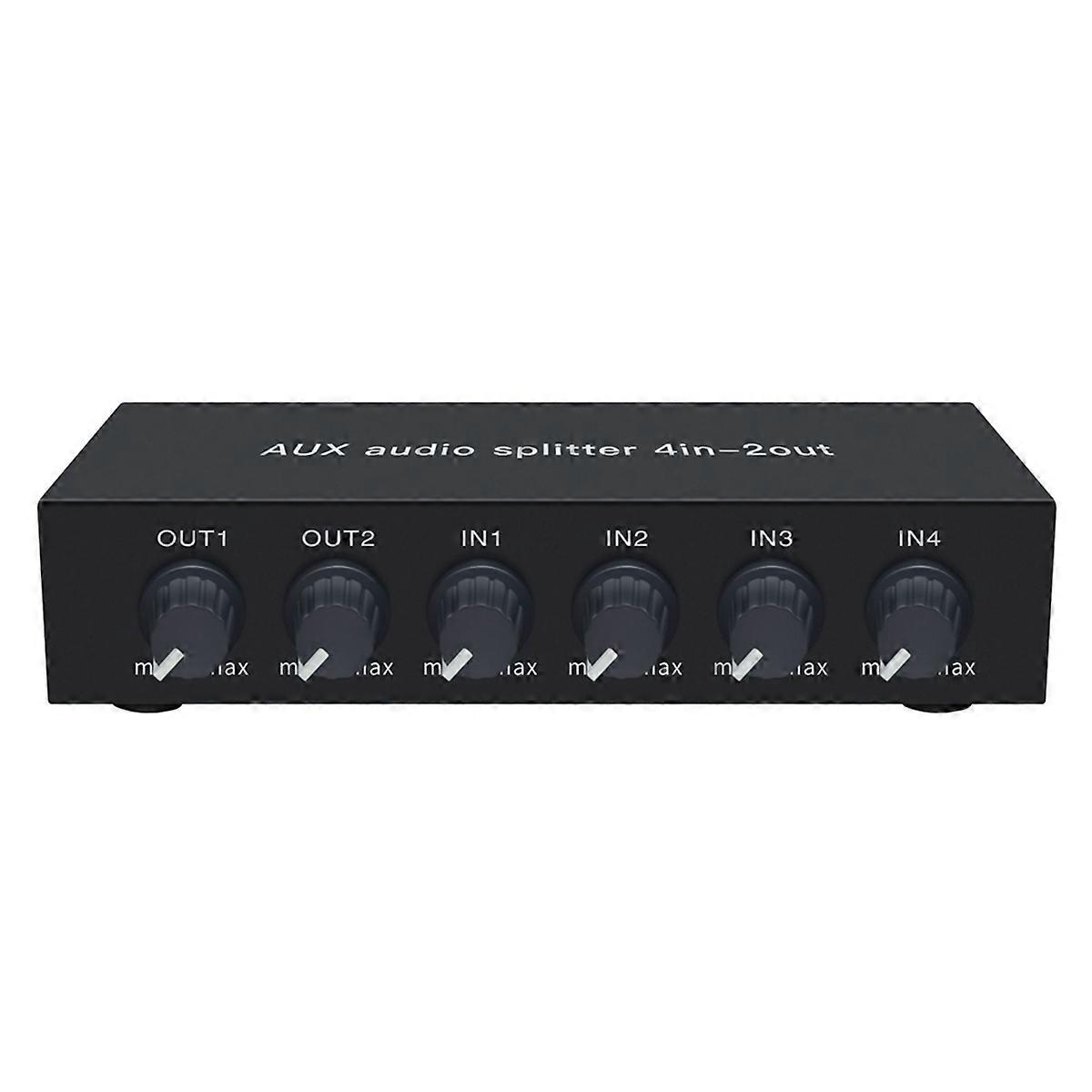 4 in 2 Out 3.5mm AUX Audio Switch Mixer Splitter Stereo High Fidelity with Op Amp Volume Adjustment,No Switching EU PLUG