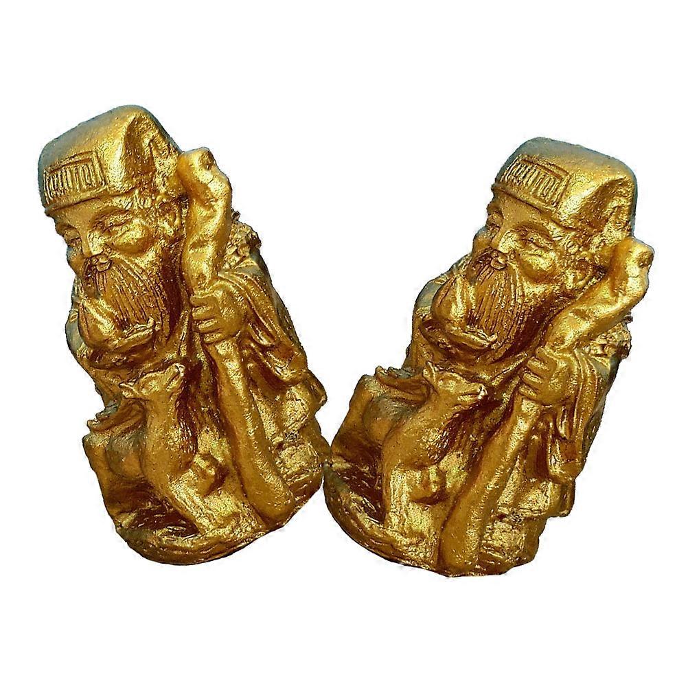 Resin Earth God Statue for Decor 2Pcs Table Props