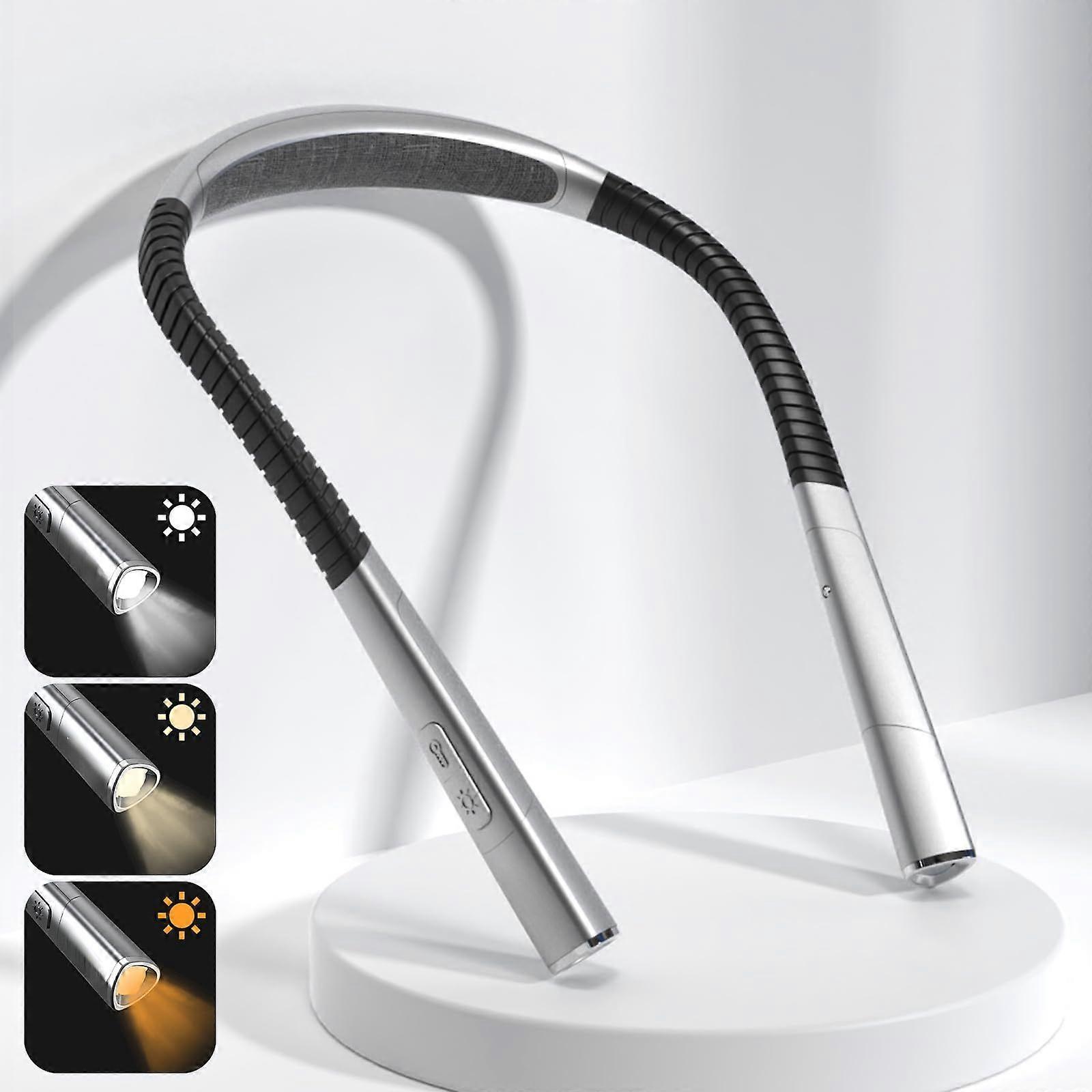LED Neck Reading Light Rechargeable, Book Light for Reading in Bed, 3 Colors & 5 Brightness Adjustable, Long Lasting. Great for Knitting, Camping & Re