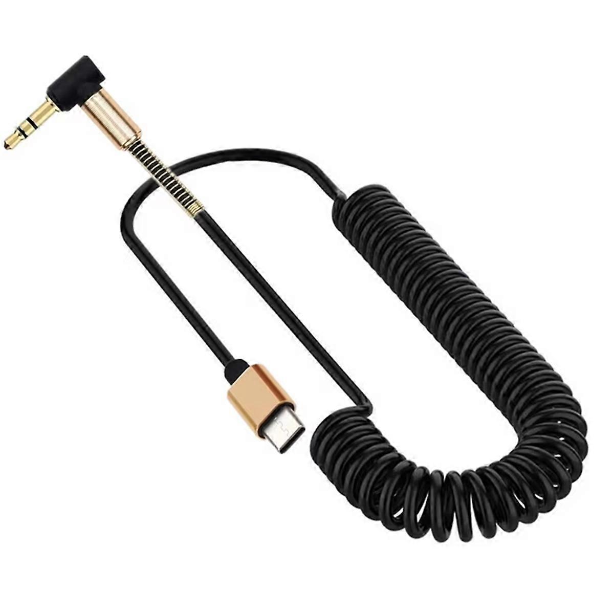 Spring Spiral Coiled USB C to 90 Degrees 3.5mm Extension