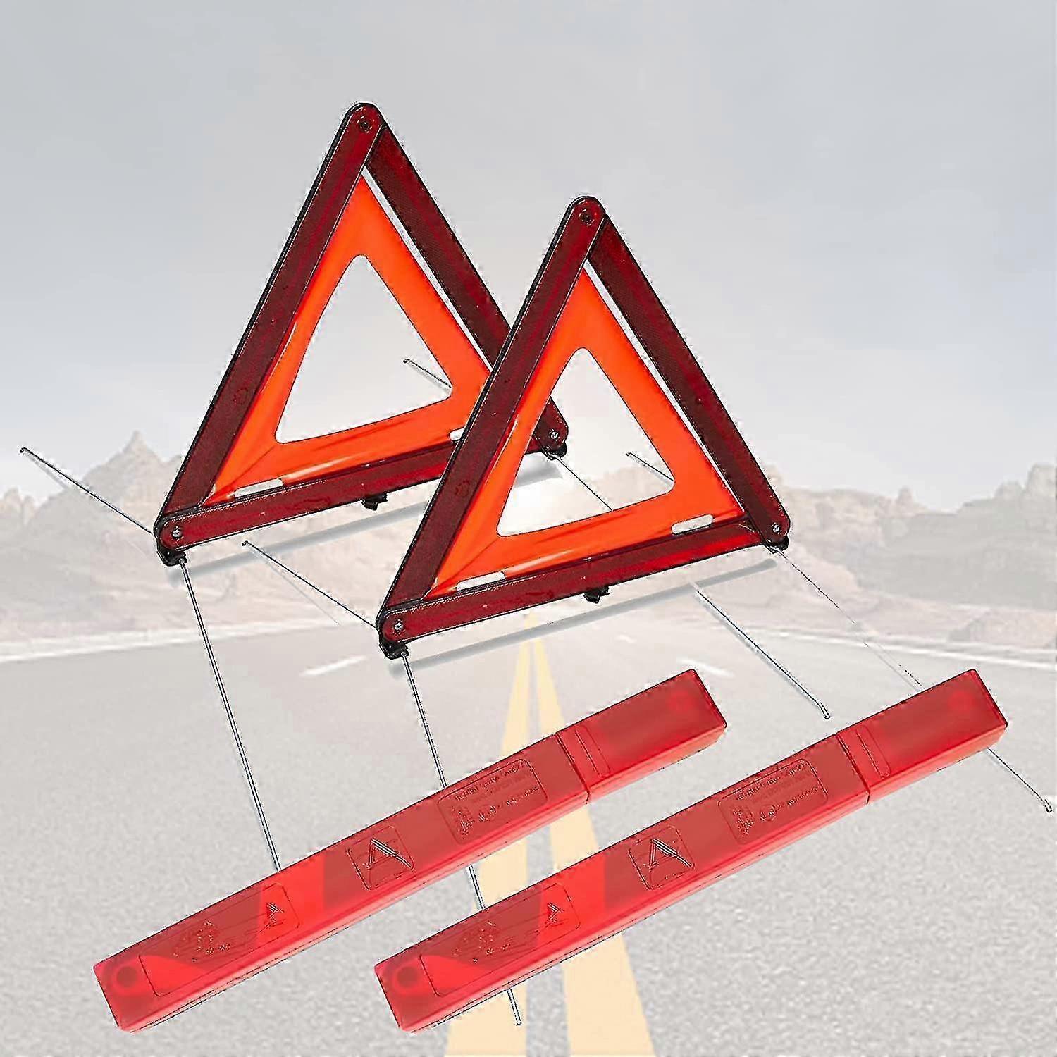 2025 Emergency Warning Triangle Car Road Safety Breakdown Essential Reflective Portable Pop Up Fold Up Complies Ece R27 (double Pack, Rear And Front