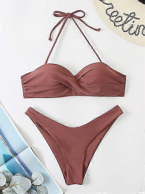 Dames Hoge Taille Push Up Bikini Set Effen Tweedelig Badpak String Badpak