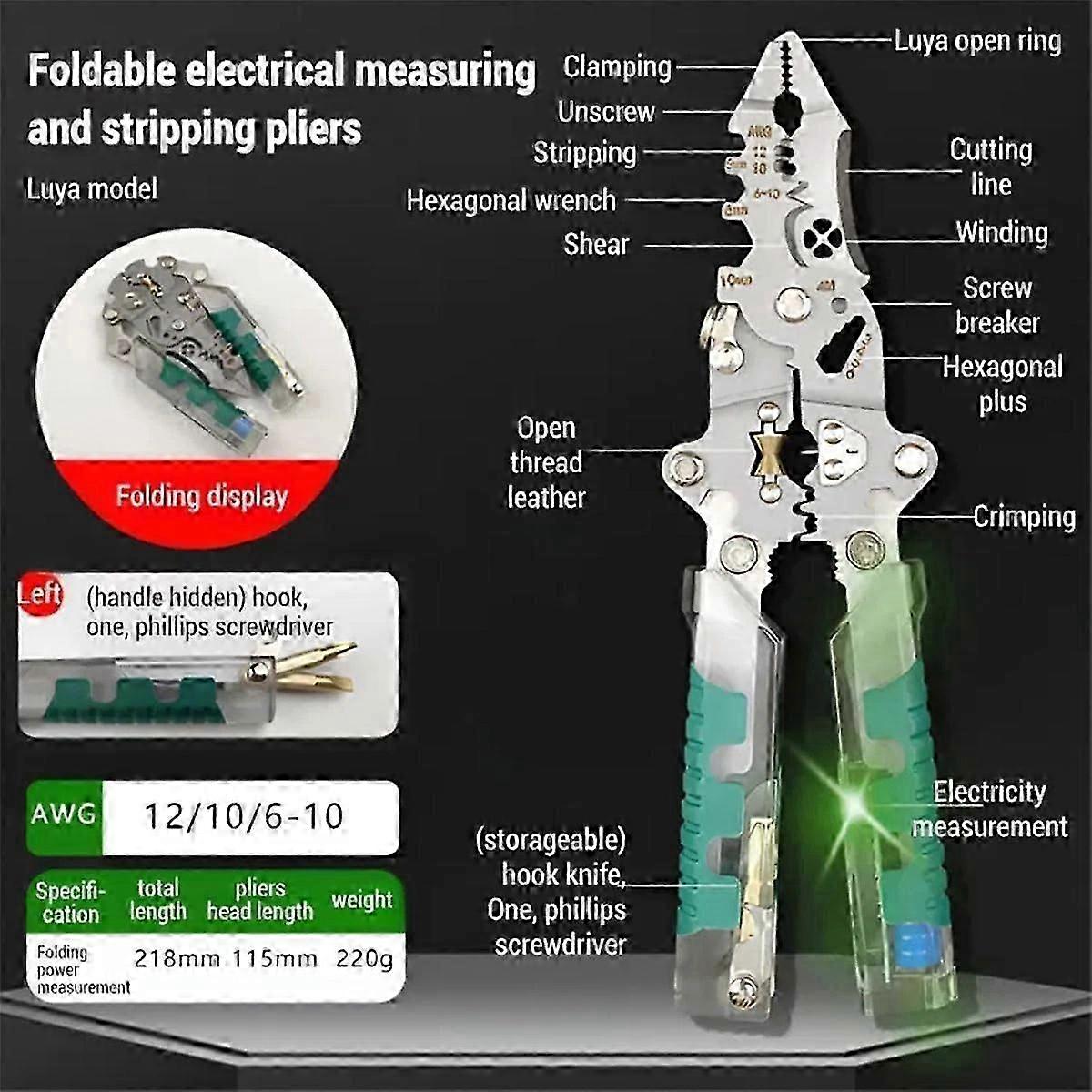 Tuvilo Electrical Pliers, Folding Stylus Screwdriver Wire Stripper