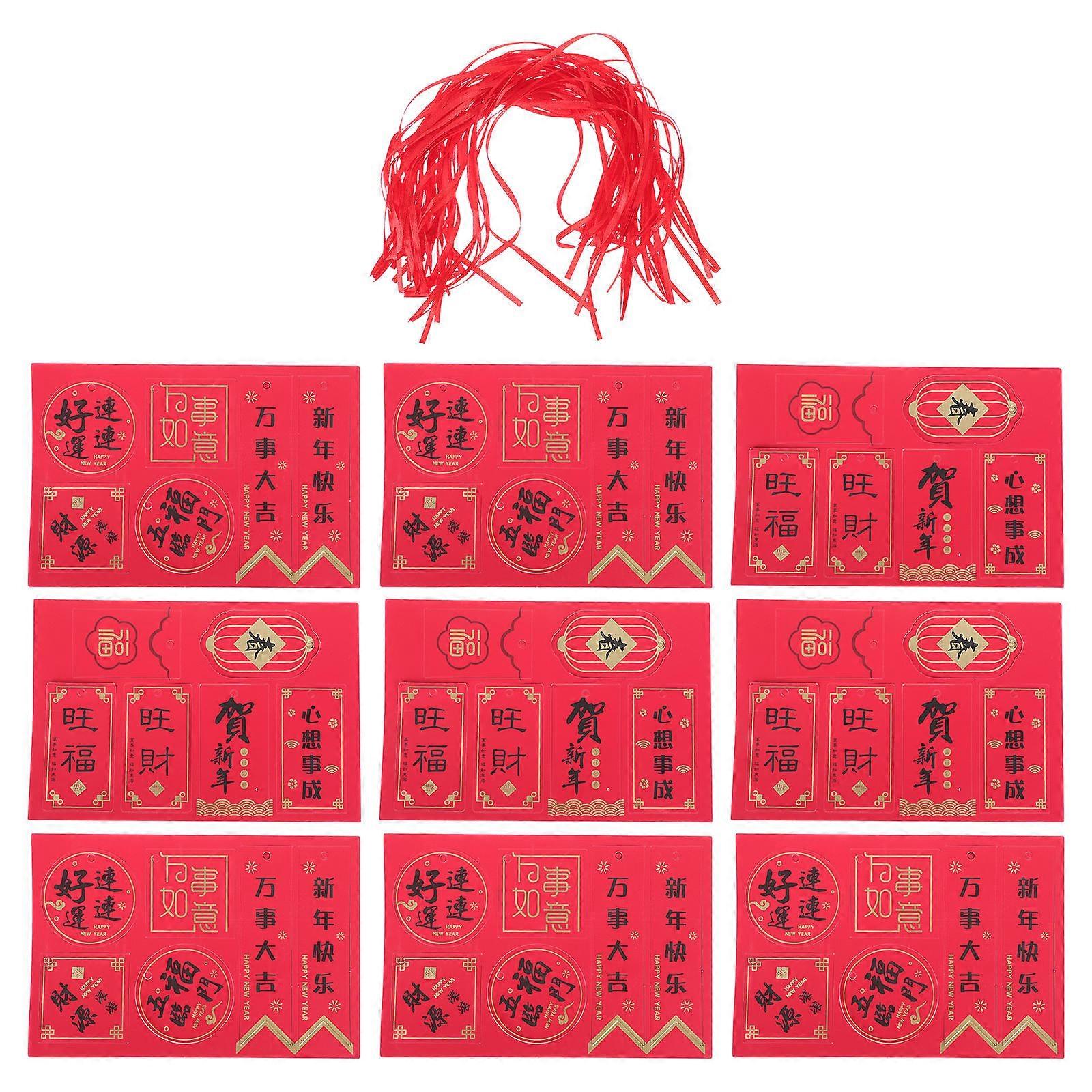 60Pcs Red New Year Hanging Tags Paper Pendant for Decor with Ribbon