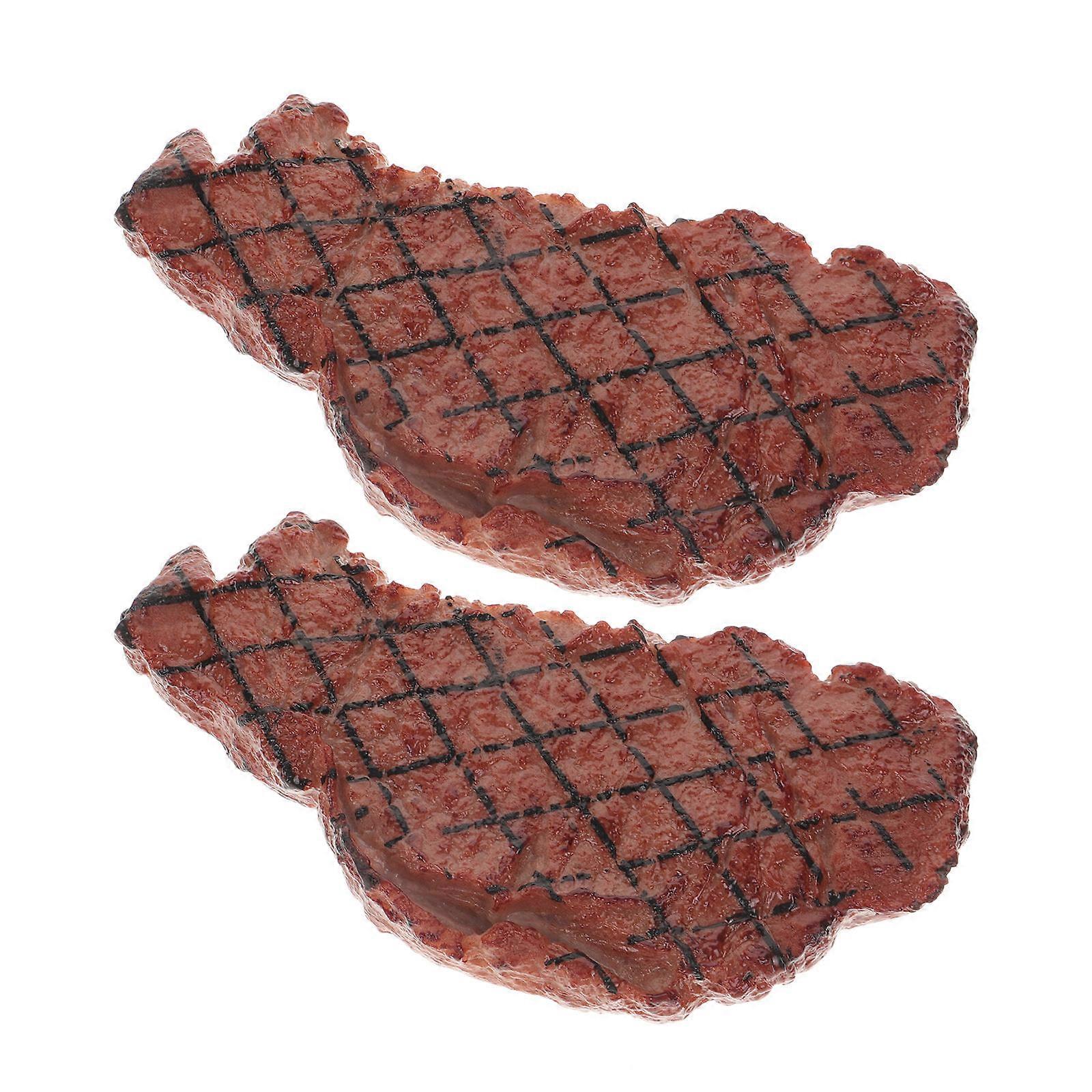 Brown Simulation Steak Toy for Kids Pretend of Plastic Perfect for Home Use and Photo Props 2 Pieces