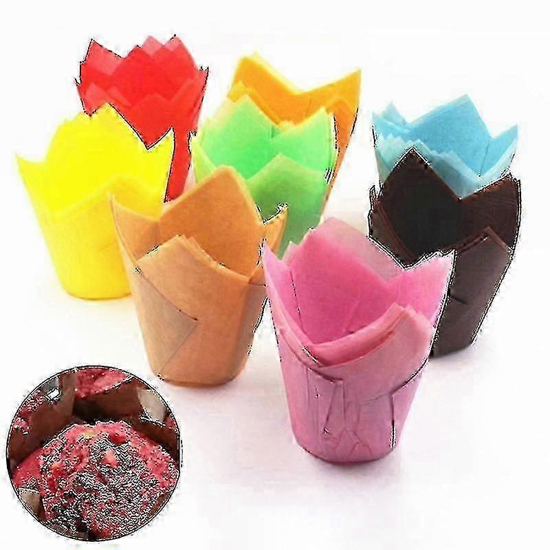 50pcs High Temperature Resistant Cake Paper Cup Tulip Muffin Baking Case Liners-zzy
