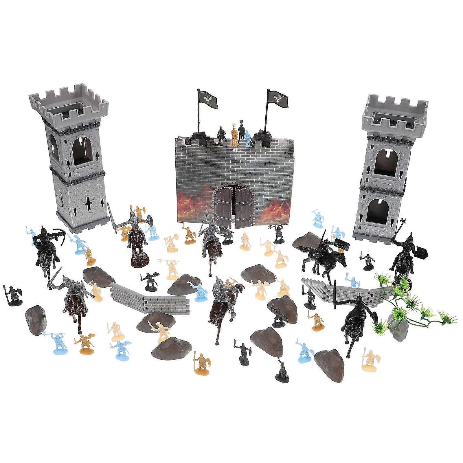Knights Castle Playset Medieval Figurines for Garden Assorted Color Plastic Role-Playing Games 1Set