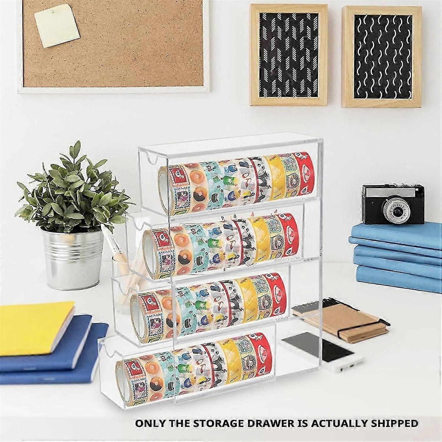 Washi Tape Organizer, 4 Drawers Stackable Plastic Washi Tape Box