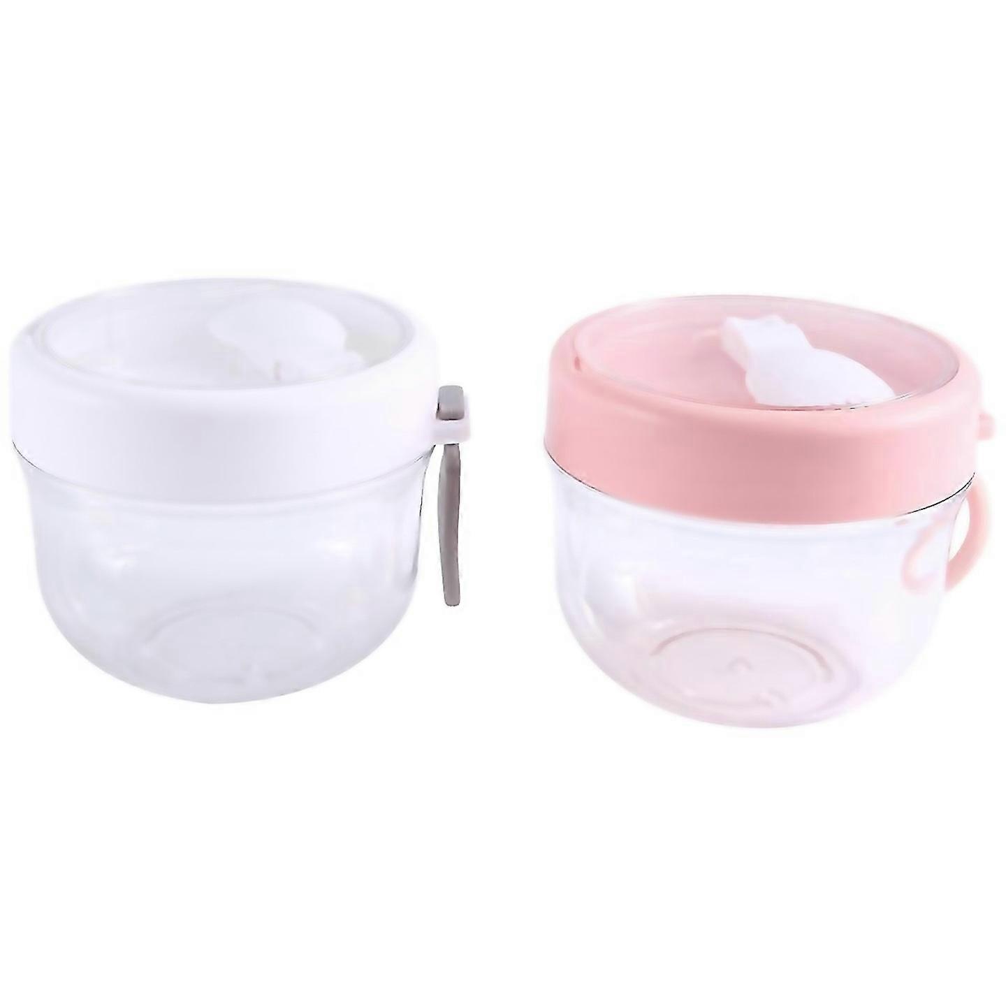 For Overnight Oat Containers With Lid And Spoons 2pcs 20oz Portable Plastic Yogurt Jarsleakproof
