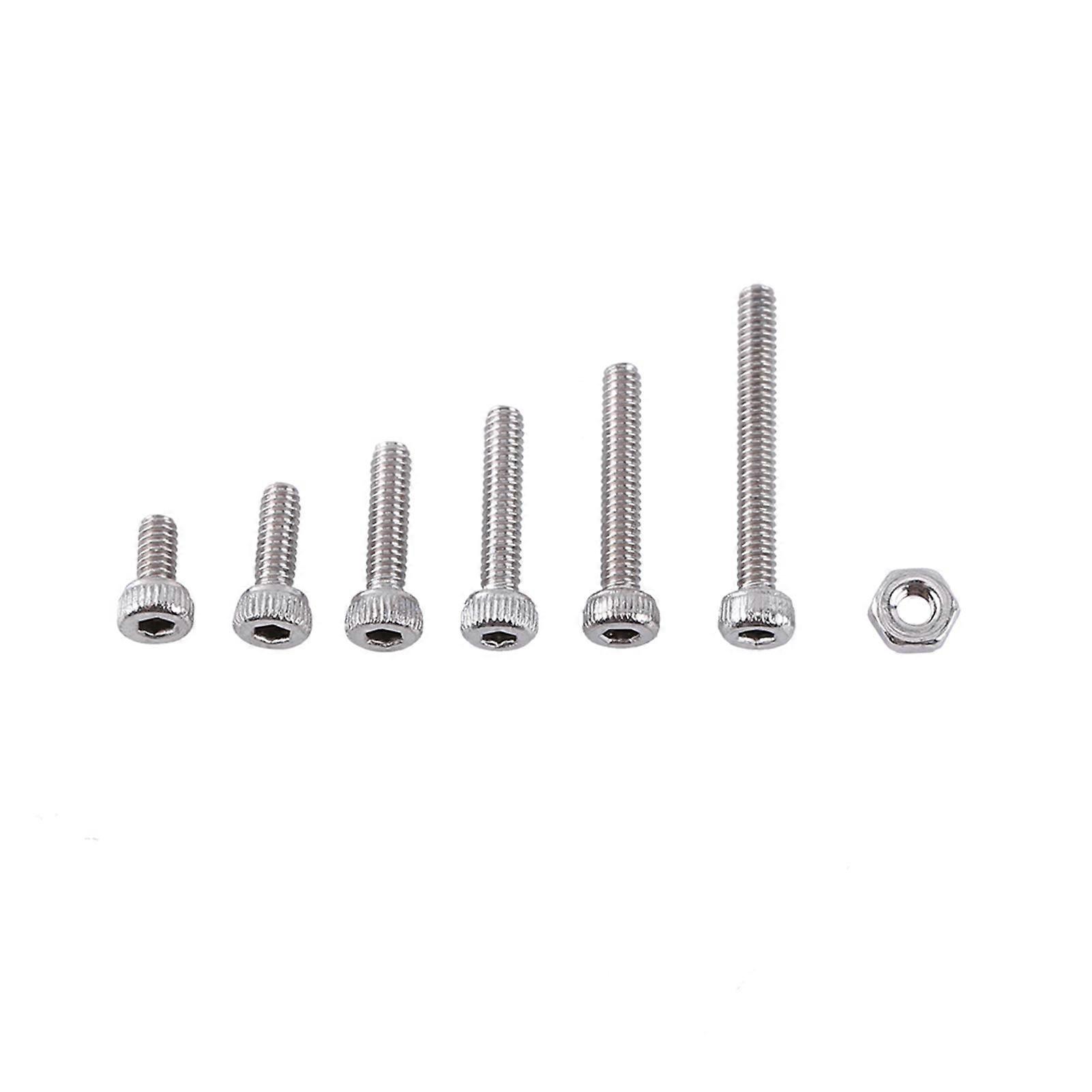 250pcs M2 Hex Socket Screws Bolt With Hex Nuts Assortment A2 Stainless Steel(Cap Head)
