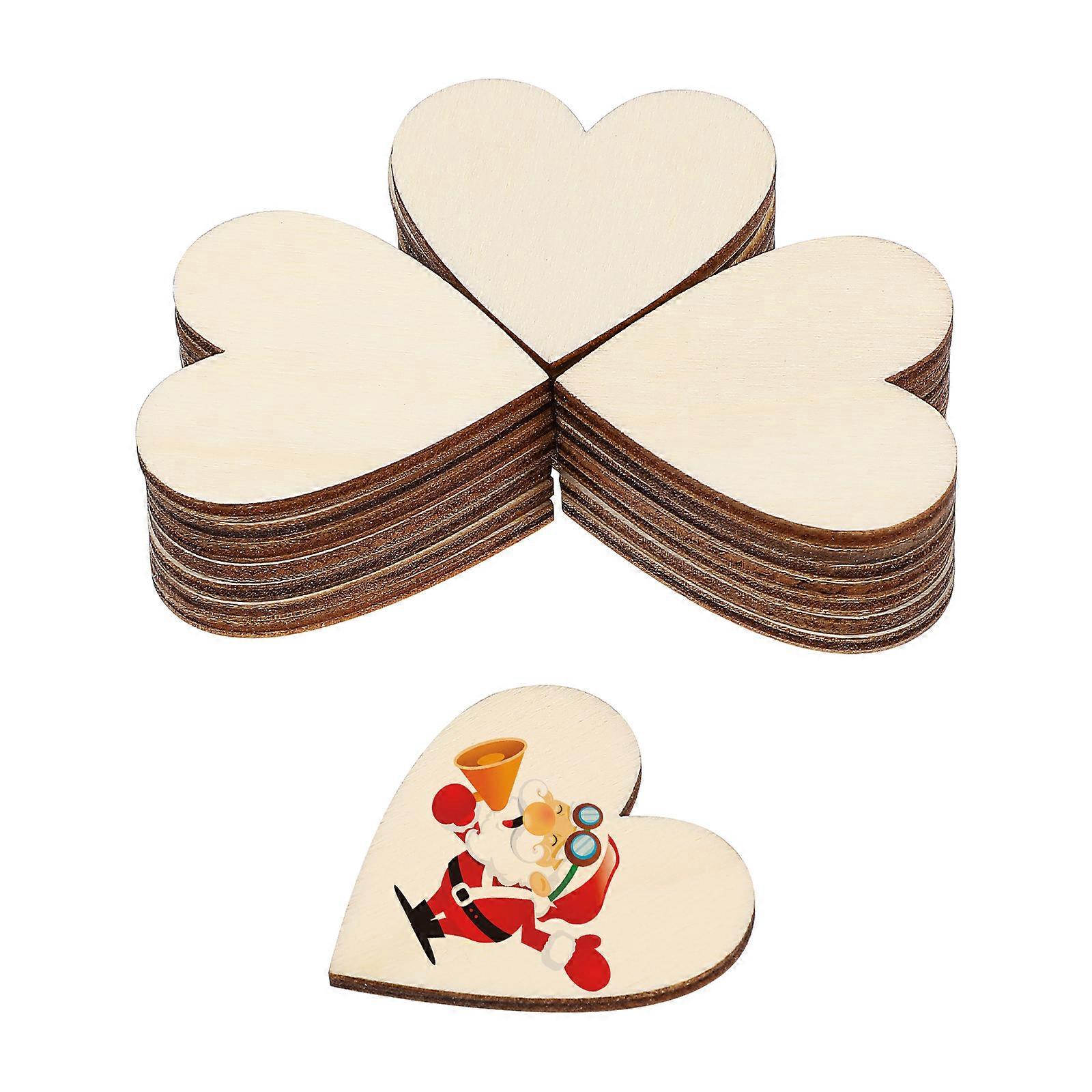Cartoon DIY Crafts Wood Slices with 100Pcs Blank Heart Wood Discs