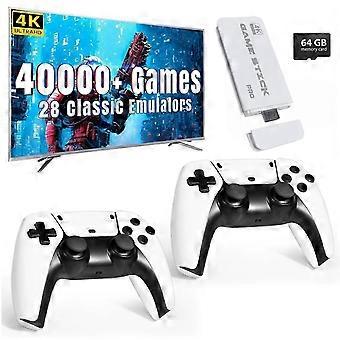 Wireless retro game console with 40,000 built-in classic games, 4K HDMI TV output, 2.4G wireless controller, 64G nostalgic game stick