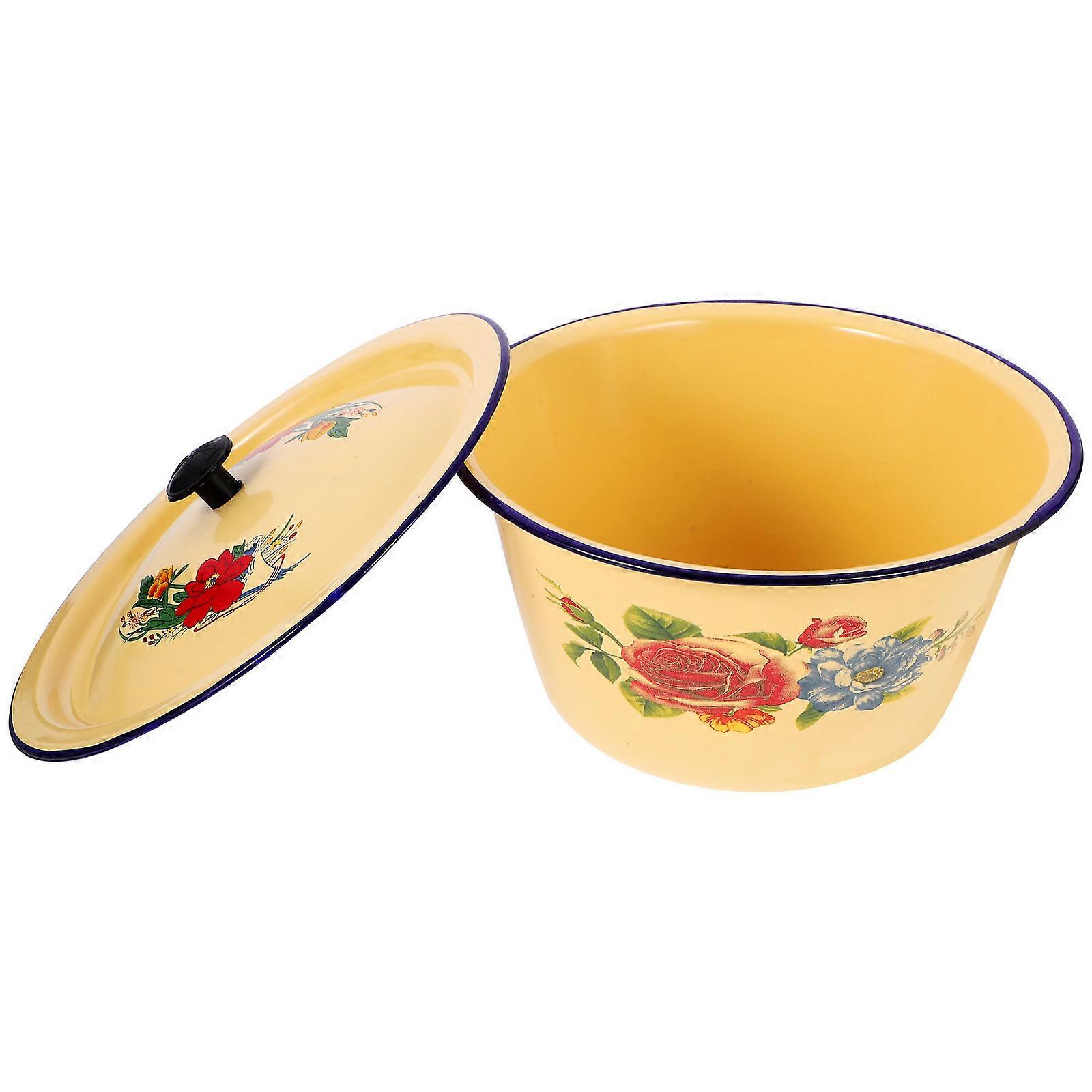 Rust Resistant Enamel Basin 1Pc Light Yellow Round Style Best For Kitchen Storage