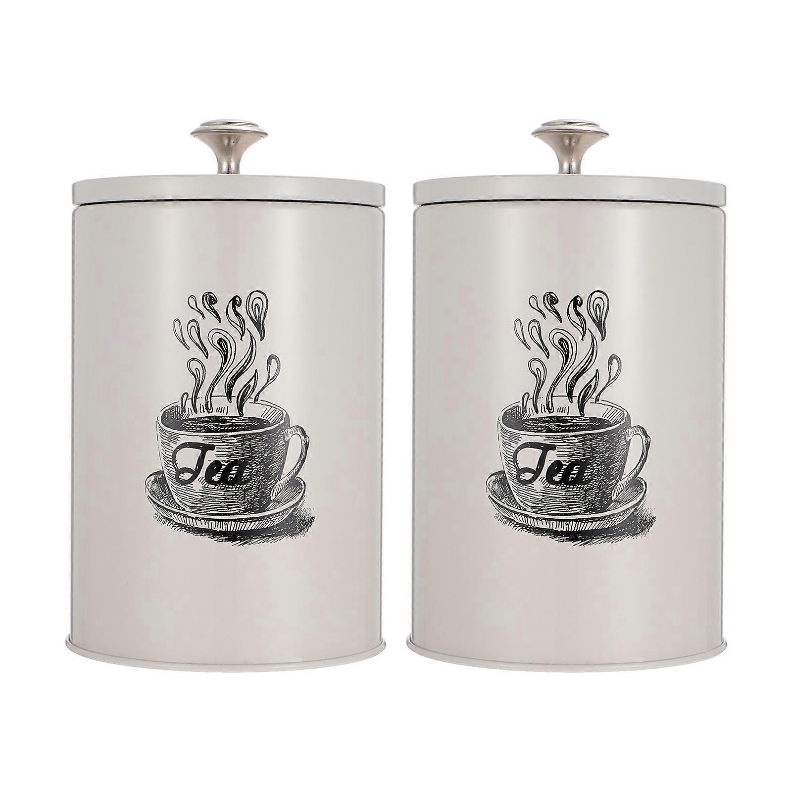 Tinplate Tea Containers Airtight Canisters For Home Use And Travel Moisture-Proof Preservation 2Pcs