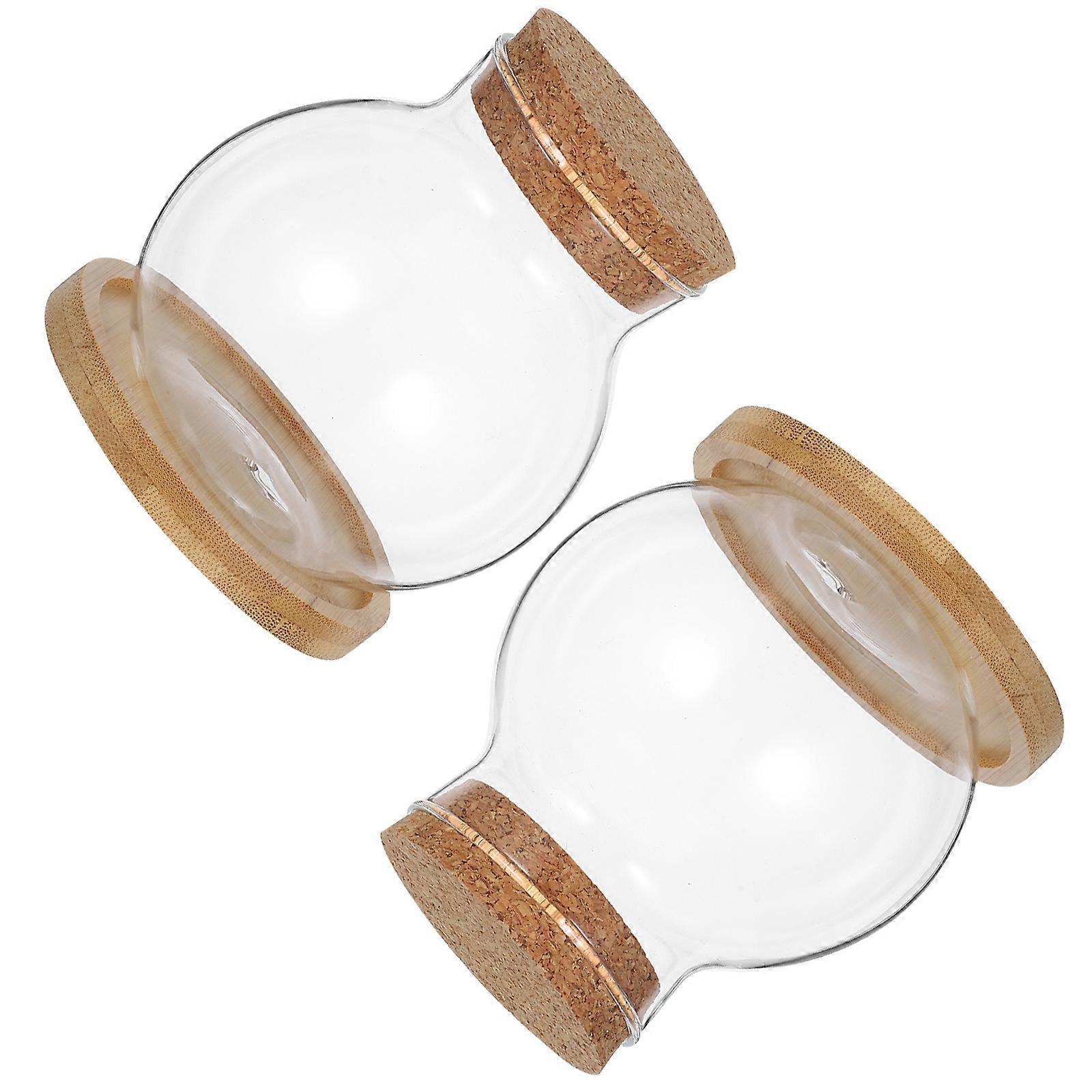 Glass Fish Bowls Hydroponic Planter for Desktop Use 4Sets with Bamboo