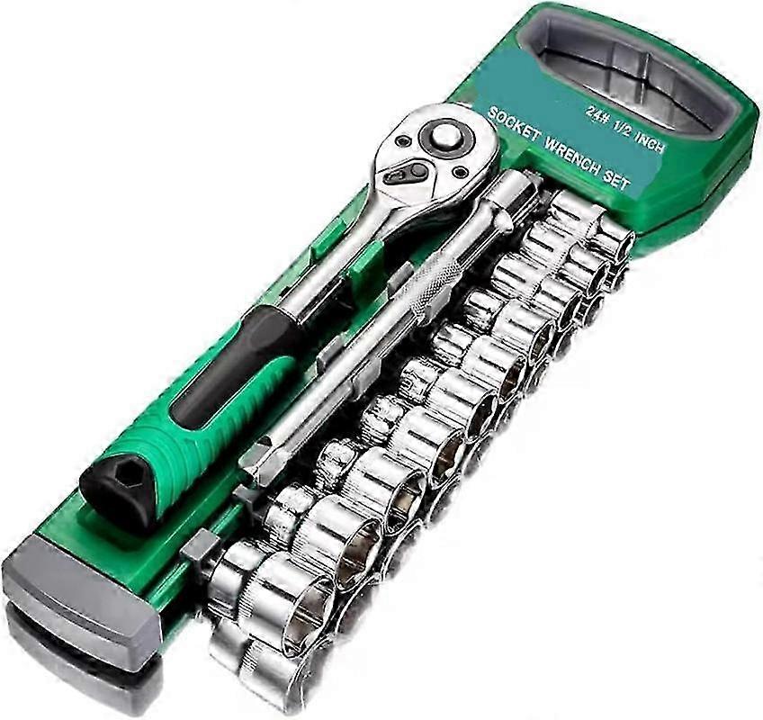 2025 High-quality chrome-vanadium steel 12-piece metric socket set 8-24 mm with 1/2" ratchet with quick-release drive 24 teeth and 5" extension