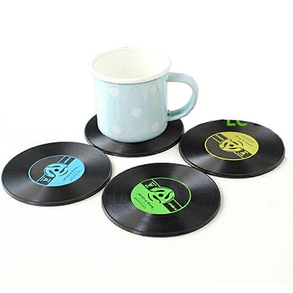 Vinyl Record Coaster Cup Mat Red for Kitchen Use 4Pcs Colorful Set