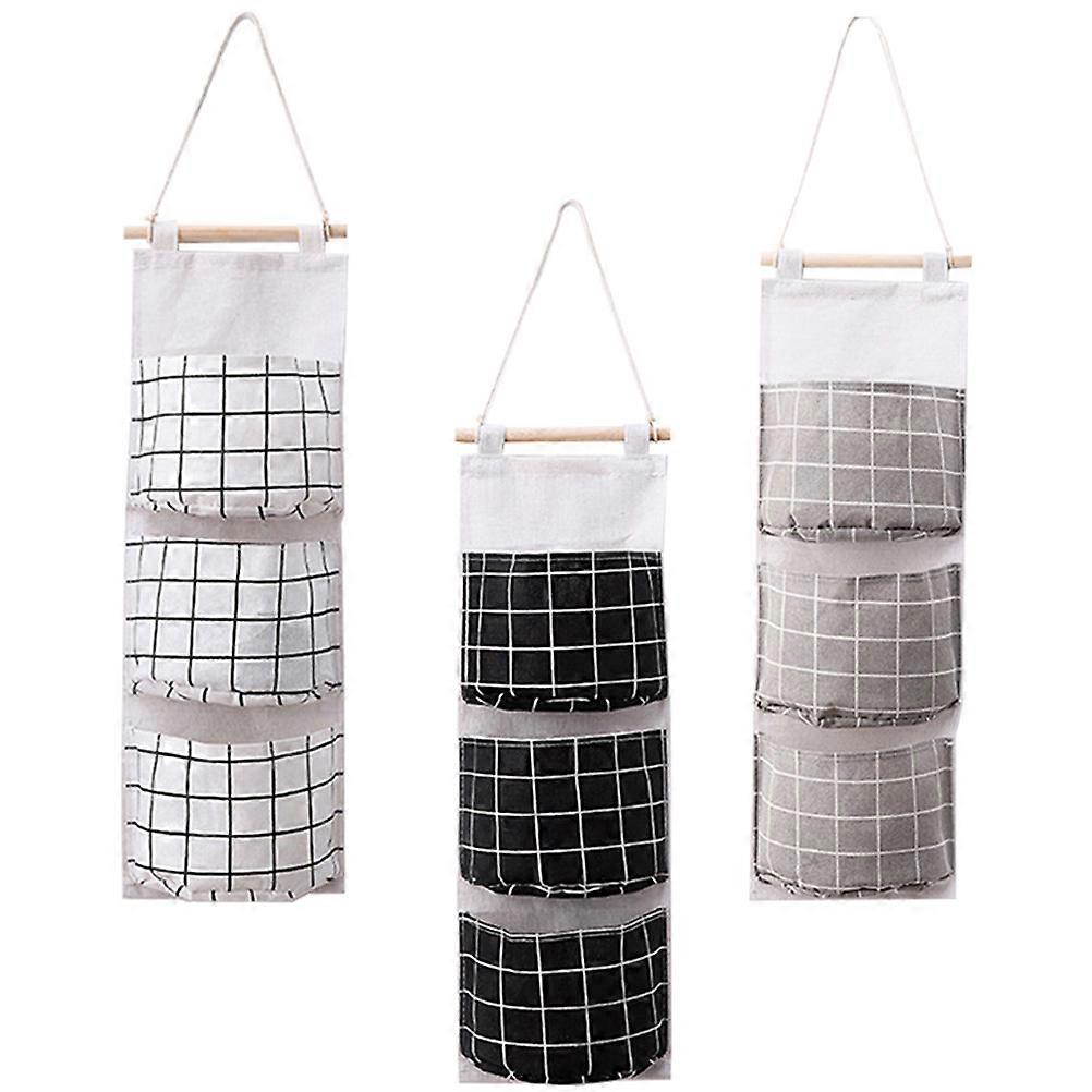 Wall Hanging Storage Bag Set For Daily Use With 3Pcs Assorted Color Cotton Linen Material Organizes Bedroom And Bathroom
