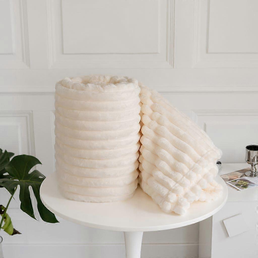 Chunky Ribbed Cord Thermal Faux Fur Velvet Mink Throw Blanket Cream Soft Warm Thick 150x200cm Double Size Bed Sofa