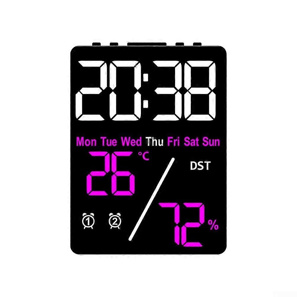 Digital Clock Large Display Desk Clock Time Temperature Humidity Adjustable Brightness Battery Operated Black Shell