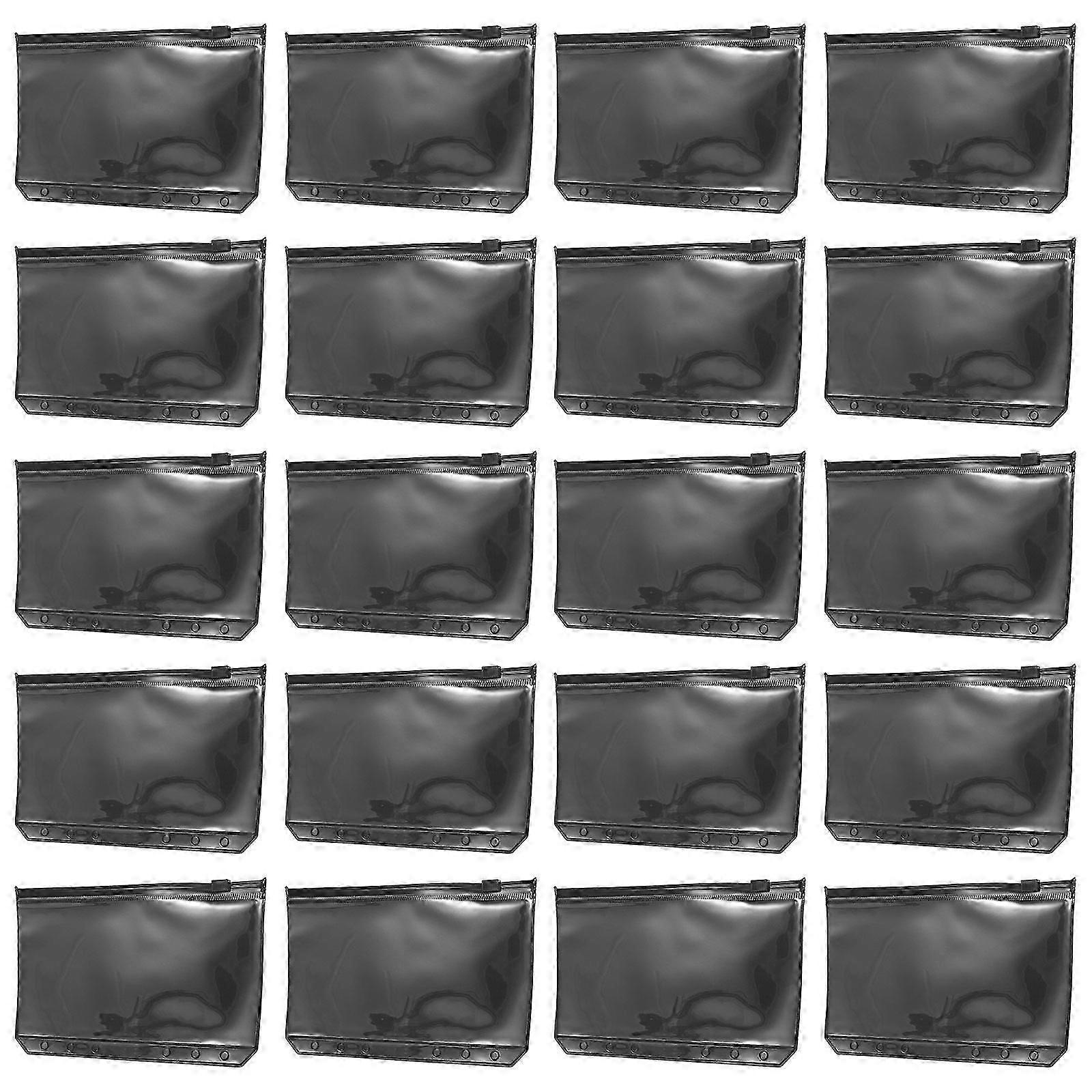 Pouch Organizer Binder Pockets 6-Hole Design Rectangular A6 Size Black Color for File Storage Documents 20Pcs