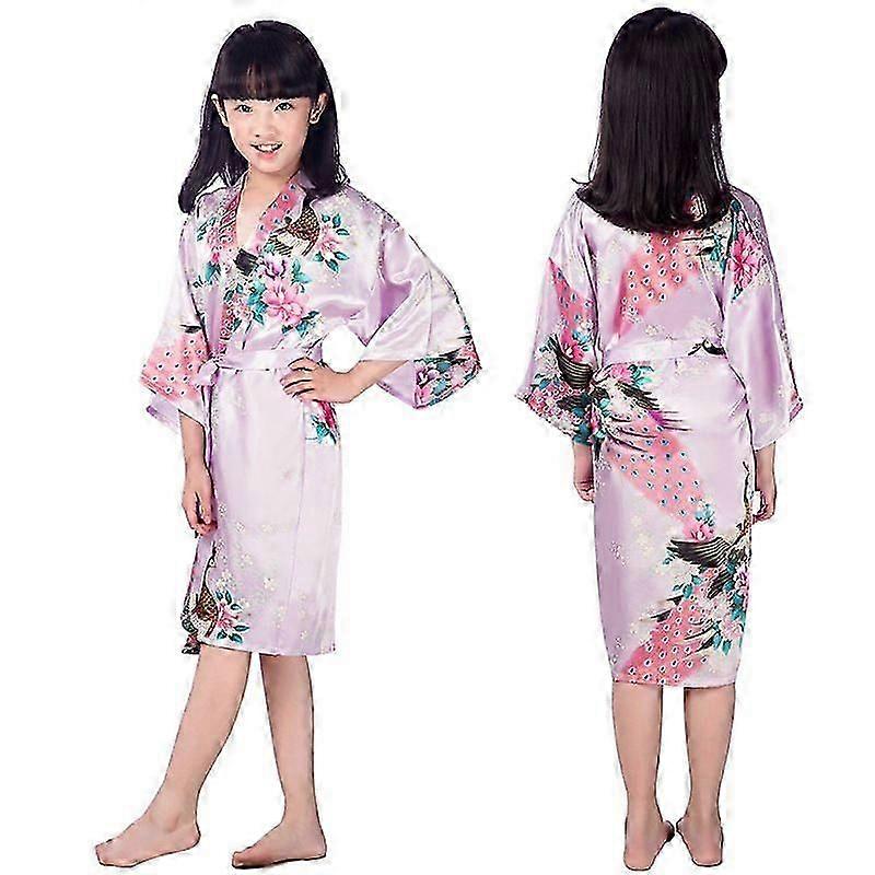 Kızlar Saten Kimono Bornoz - Tavus Kuşu Ve Çiçekler Bornoz Spa Düğün Doğum Günü İçin Sabahlık